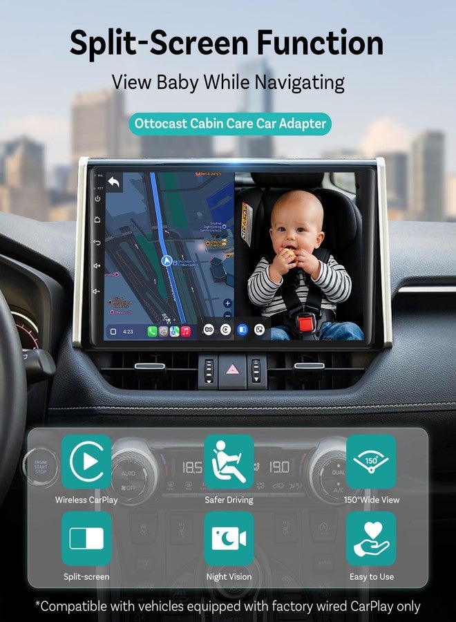 OTTOCAST Cabin Care Baby Car Camera with Wireless CarPlay Adapter, 1080P HD Baby Monitor with IR Night Vision, 150° Wide Angle, Real-Time Rear Seat View On Car Screen, Easy Install - Image 2